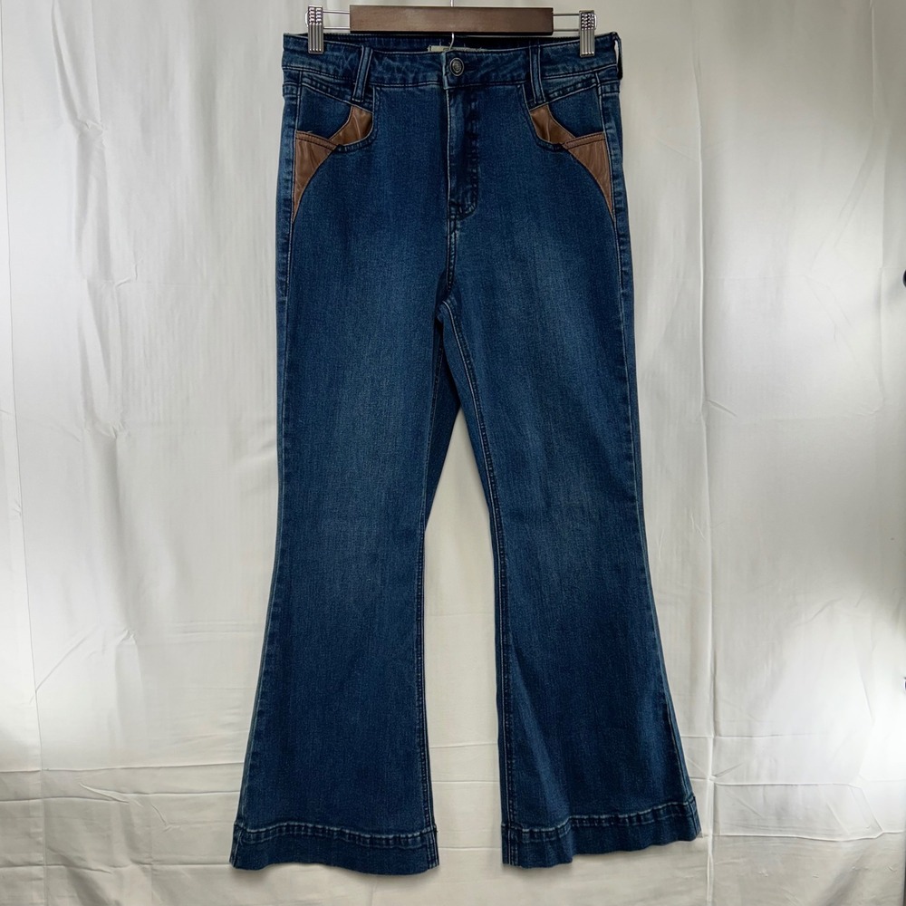 Rock & Roll‎ Denim Trouser Jeans Womens 31x30 Blue Faux Leather Pocket Flare